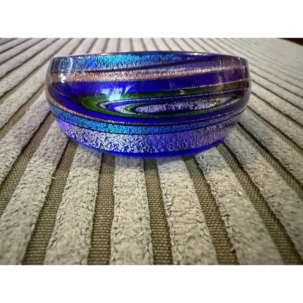 Dichroic Art Glass Cuff Bracelet Cobalt Blue Silver Swirl Murano Style Handblown